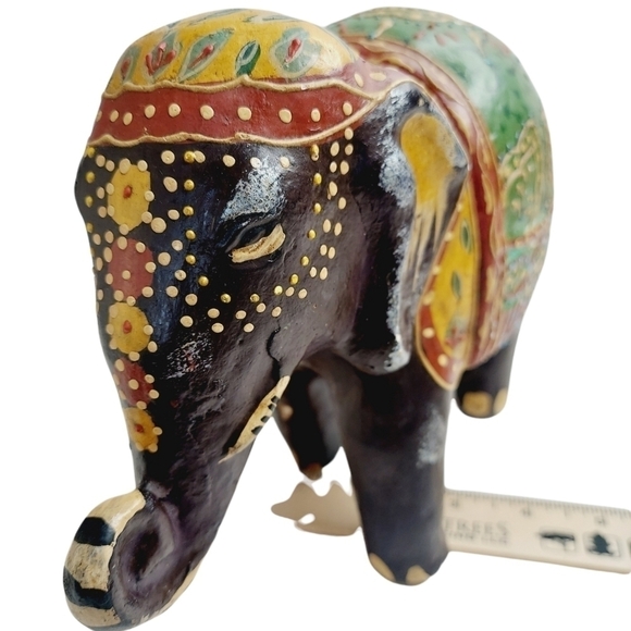 Elephant Resin Statue Exotic Black Multicolor 7" by 10" - Picture 11 of 11